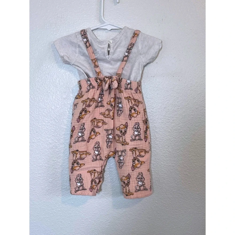Disney Baby 3-6 Month Bambi Thumper Overalls Romper Short Sleeve‎ Tee Set